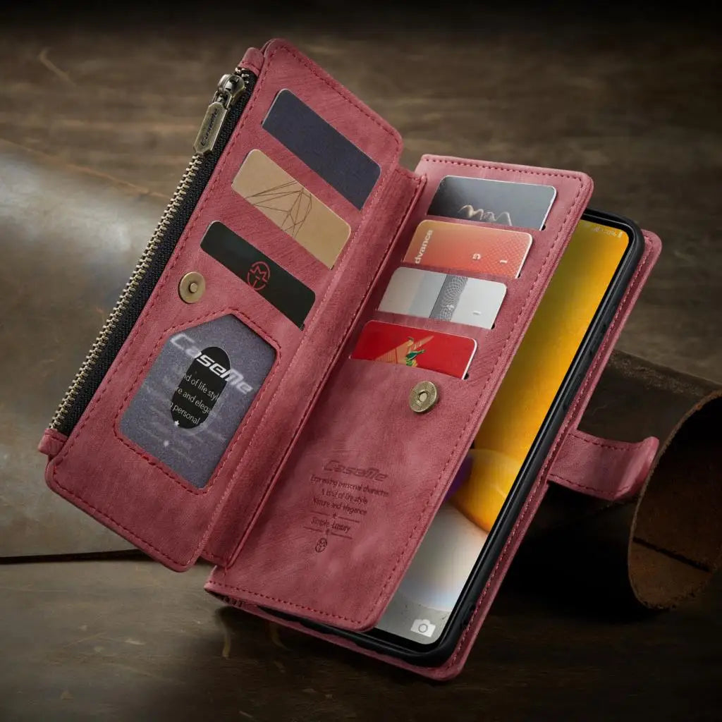 Leather Wallet zipper Case For Samsung Galaxy