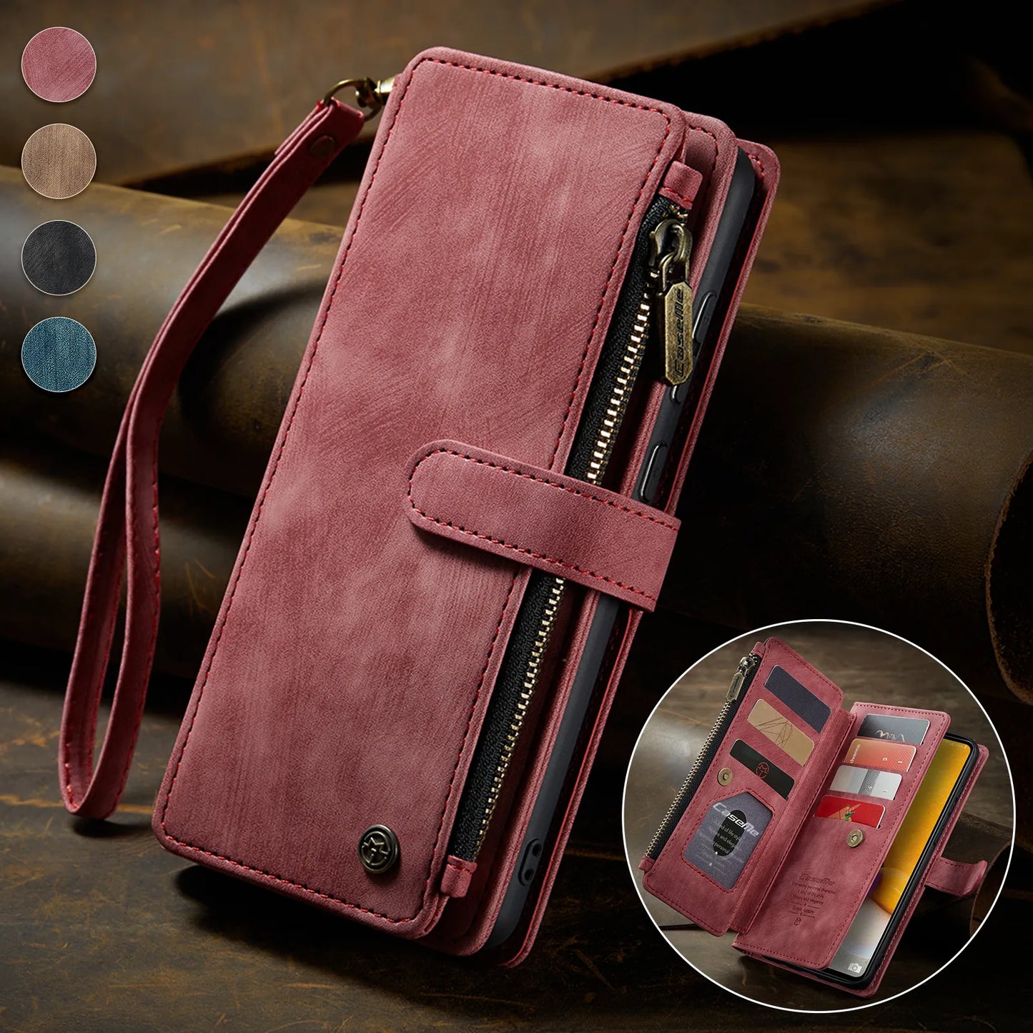 Leather Wallet zipper Case For Samsung Galaxy